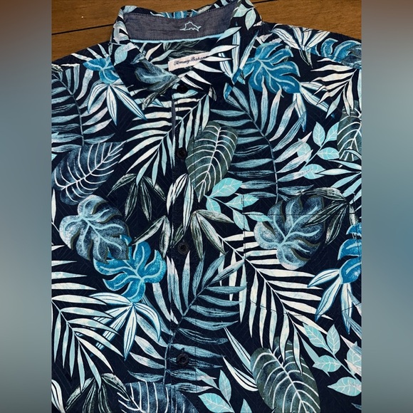 Tommy Bahama Mens XL 100% Silk Blue Green Lavish Leaves SS Button Up Ocean Deep - Picture 9 of 12